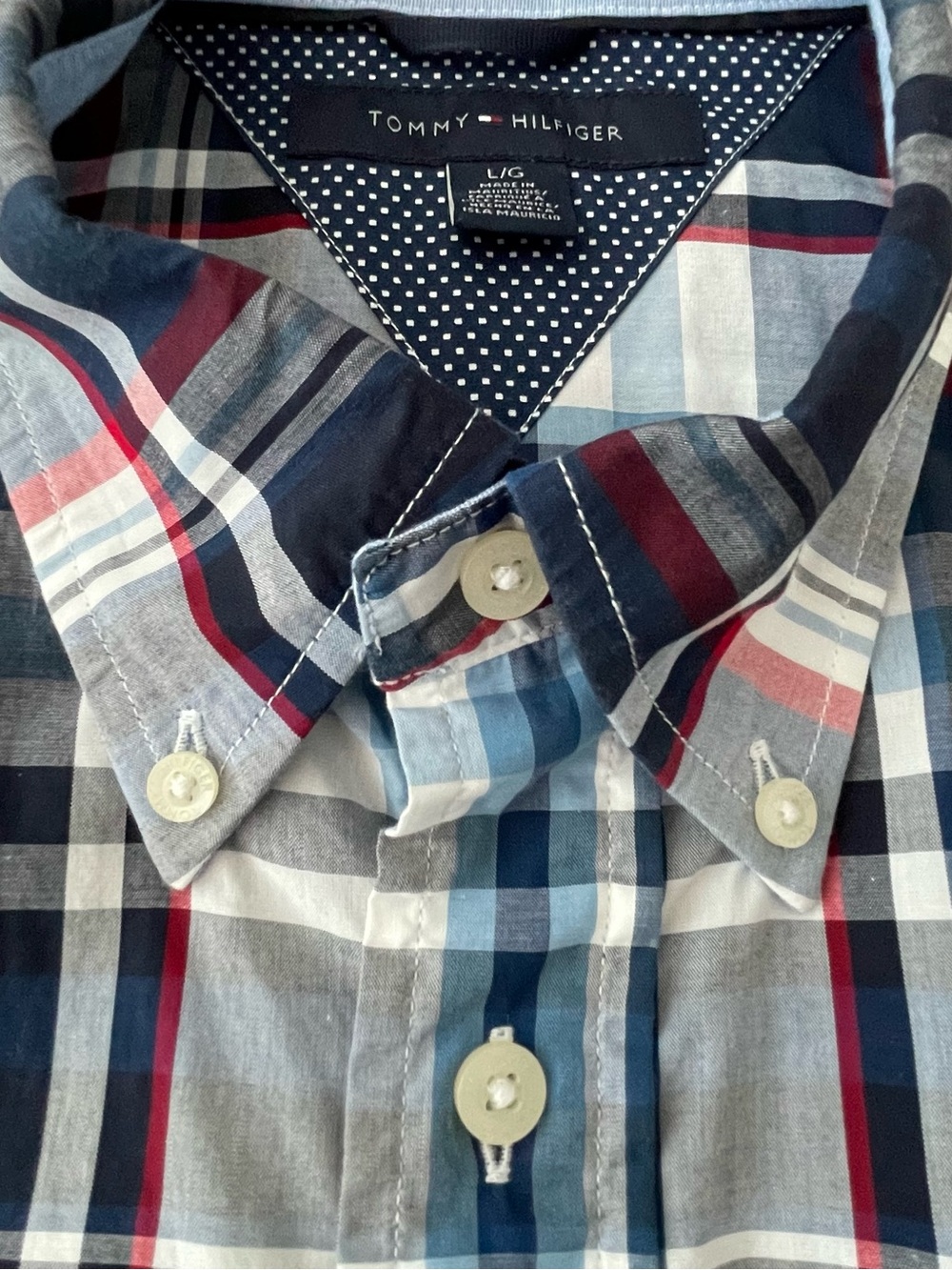 Tommy Hilfiger Navy & White Plaid Short-Sleeve Button-Down Shirt Men’s L NWOT - Picture 9 of 12
